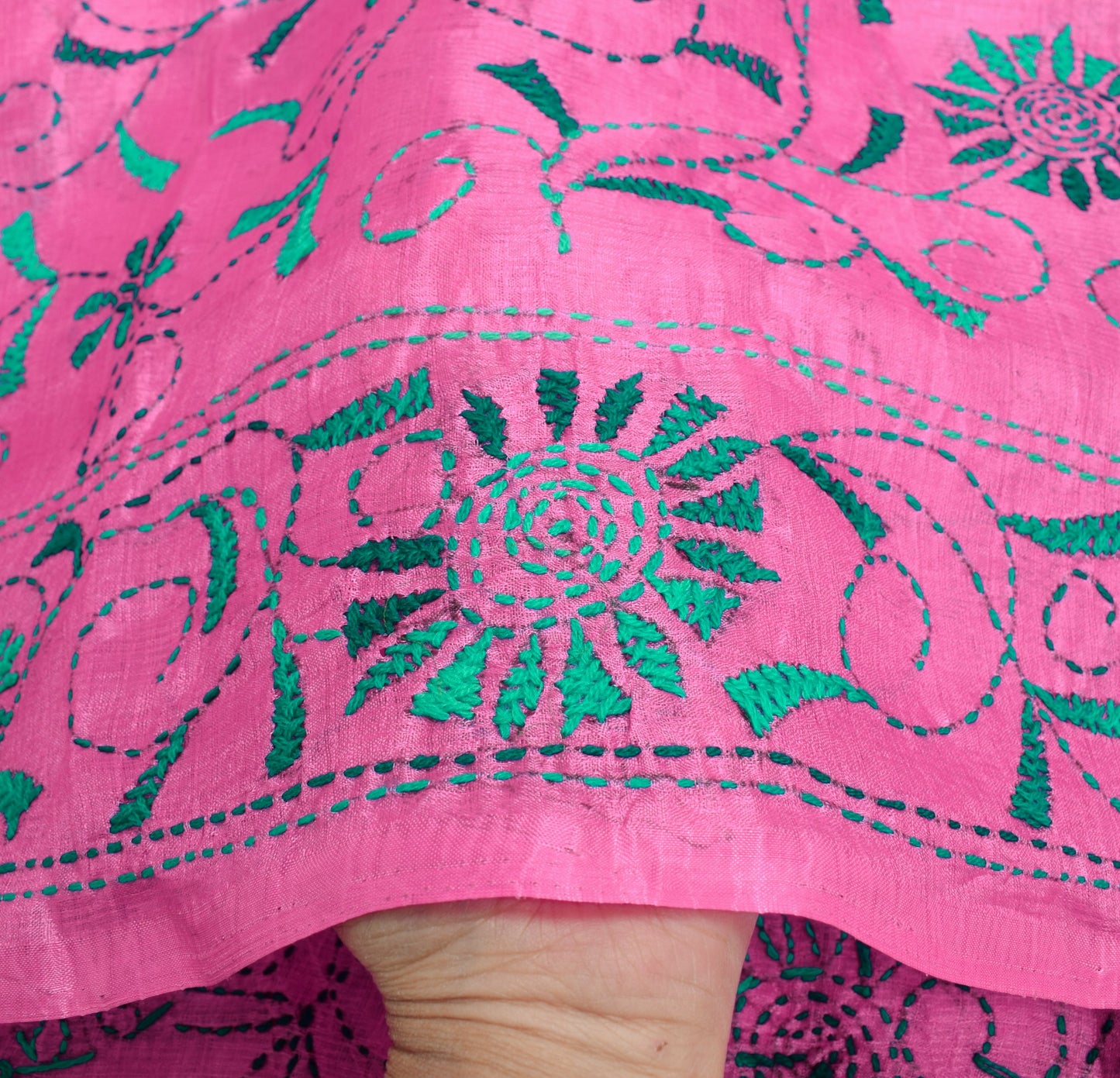 Sushila Vintage Vibrant Pink Art Silk Dupatta Hand Embroidered Floral Long Stole