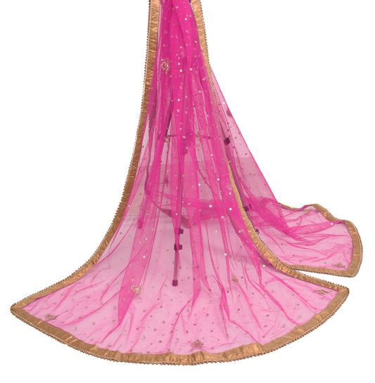 Sushila Vintage Dark Pink Dupatta Net Mesh Sequins Embellish Party  Wear Stole