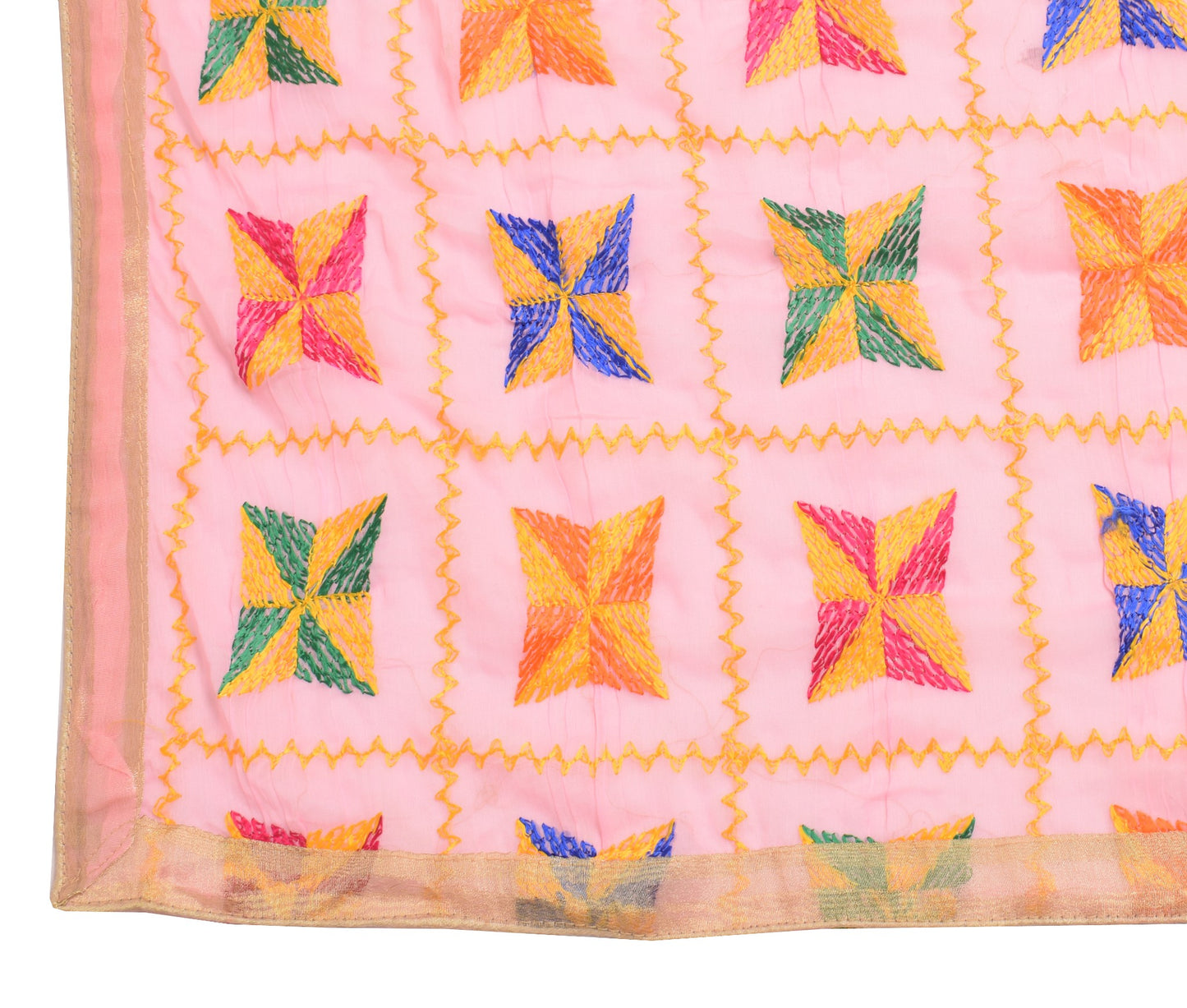 Sushila Vintage Art Chiffon Pink Dupatta Phulkari Embroidered Soft Long Stole