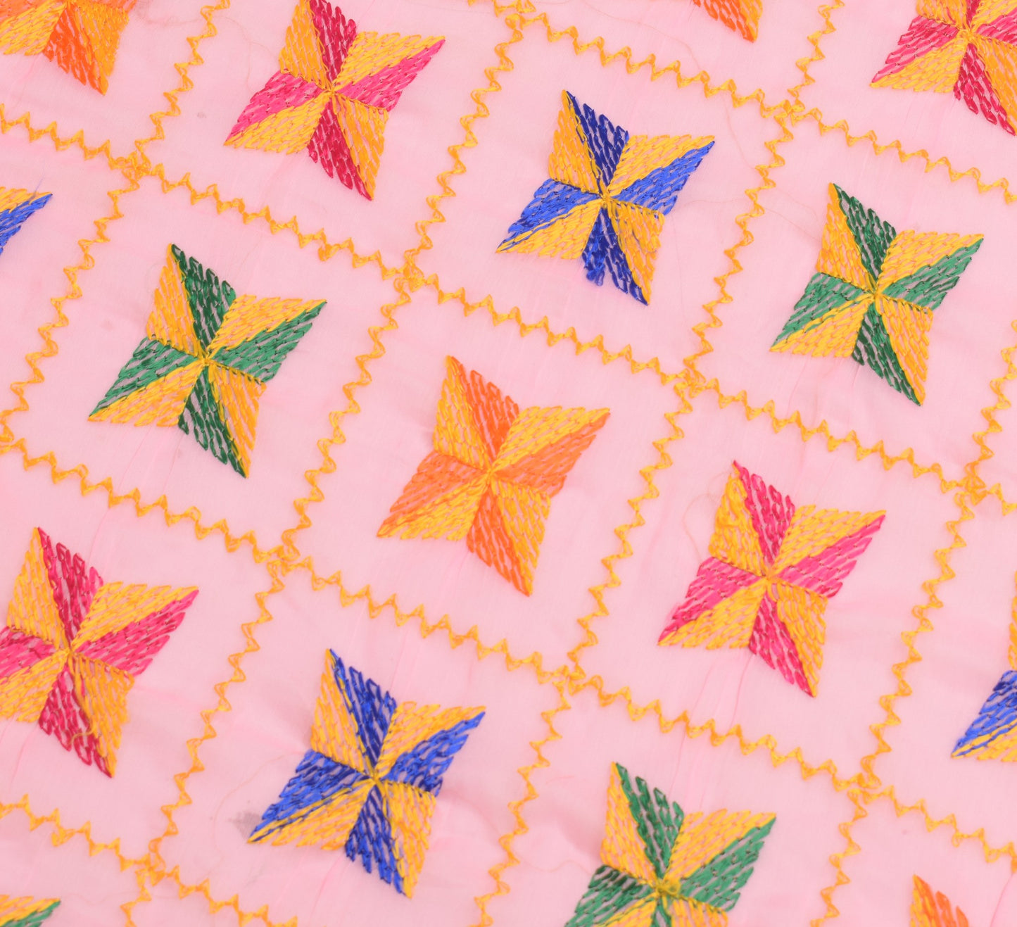 Sushila Vintage Art Chiffon Pink Dupatta Phulkari Embroidered Soft Long Stole