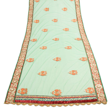 Sushila Vintage Green Heavy Dupatta Net Mesh Applique Floral Border Long Stole
