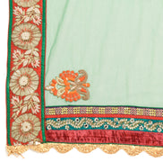 Sushila Vintage Green Heavy Dupatta Net Mesh Applique Floral Border Long Stole