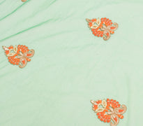 Sushila Vintage Green Heavy Dupatta Net Mesh Applique Floral Border Long Stole