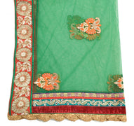 Sushila Vintage Green Heavy Dupatta Net Mesh Applique Floral Border Long Stole