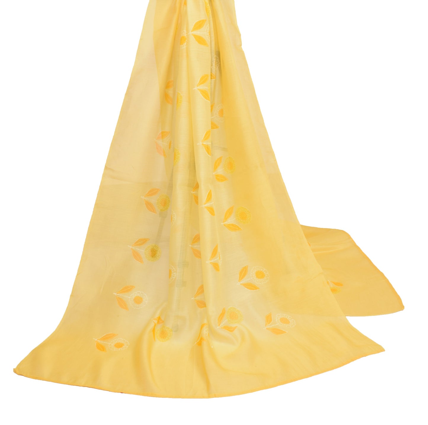 Sushila Vintage Yellow Dupatta 100% Pure Cotton Silk Floral Printed Long Stole