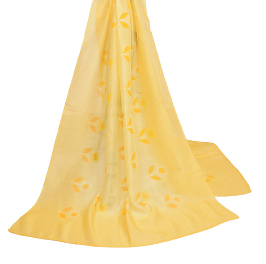 Sushila Vintage Yellow Dupatta 100% Pure Cotton Silk Floral Printed Long Stole
