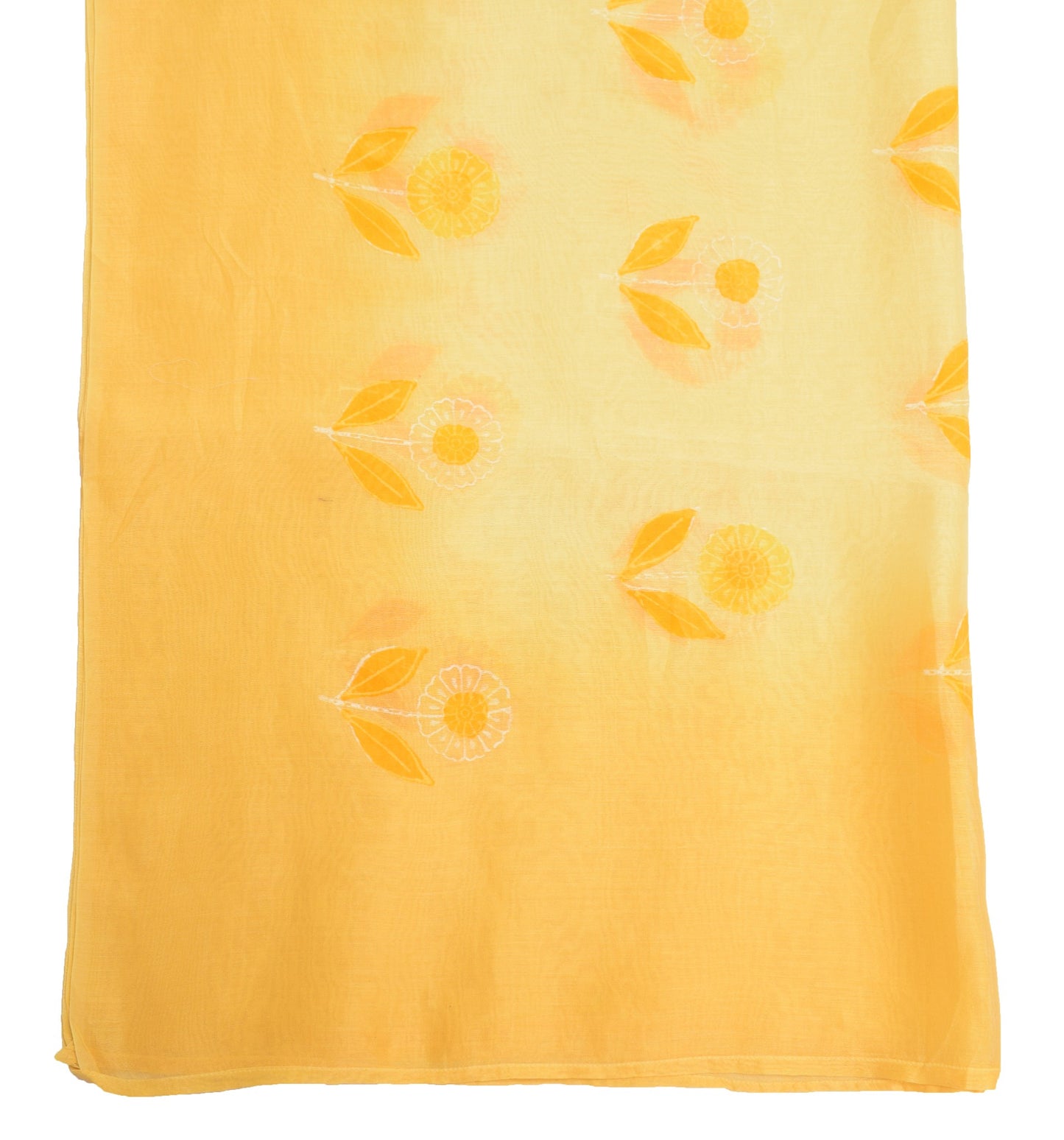 Sushila Vintage Yellow Dupatta 100% Pure Cotton Silk Floral Printed Long Stole