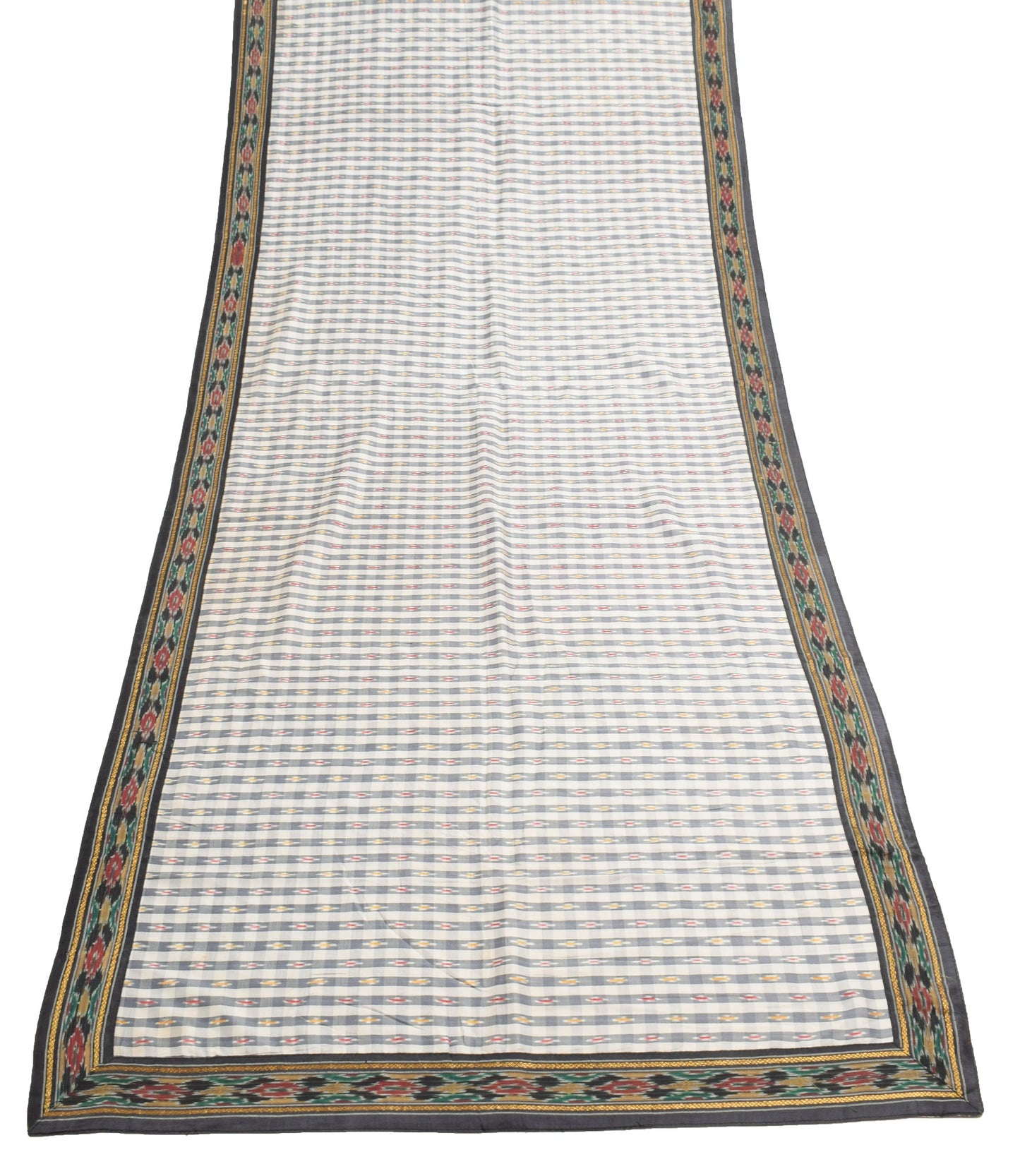 Sushila Vintage Pochampally Ikat Heavy Dupatta Handwoven Pure Silk Gray Stole