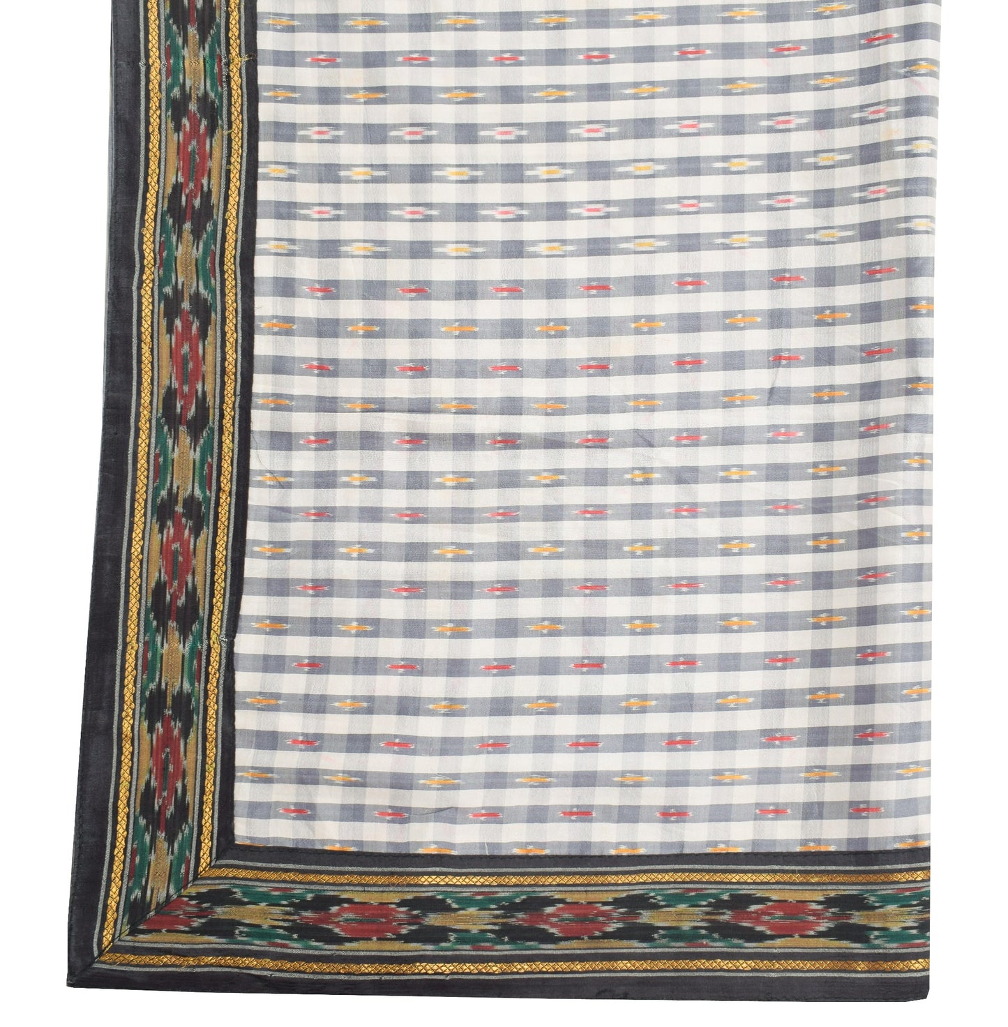 Sushila Vintage Pochampally Ikat Heavy Dupatta Handwoven Pure Silk Gray Stole