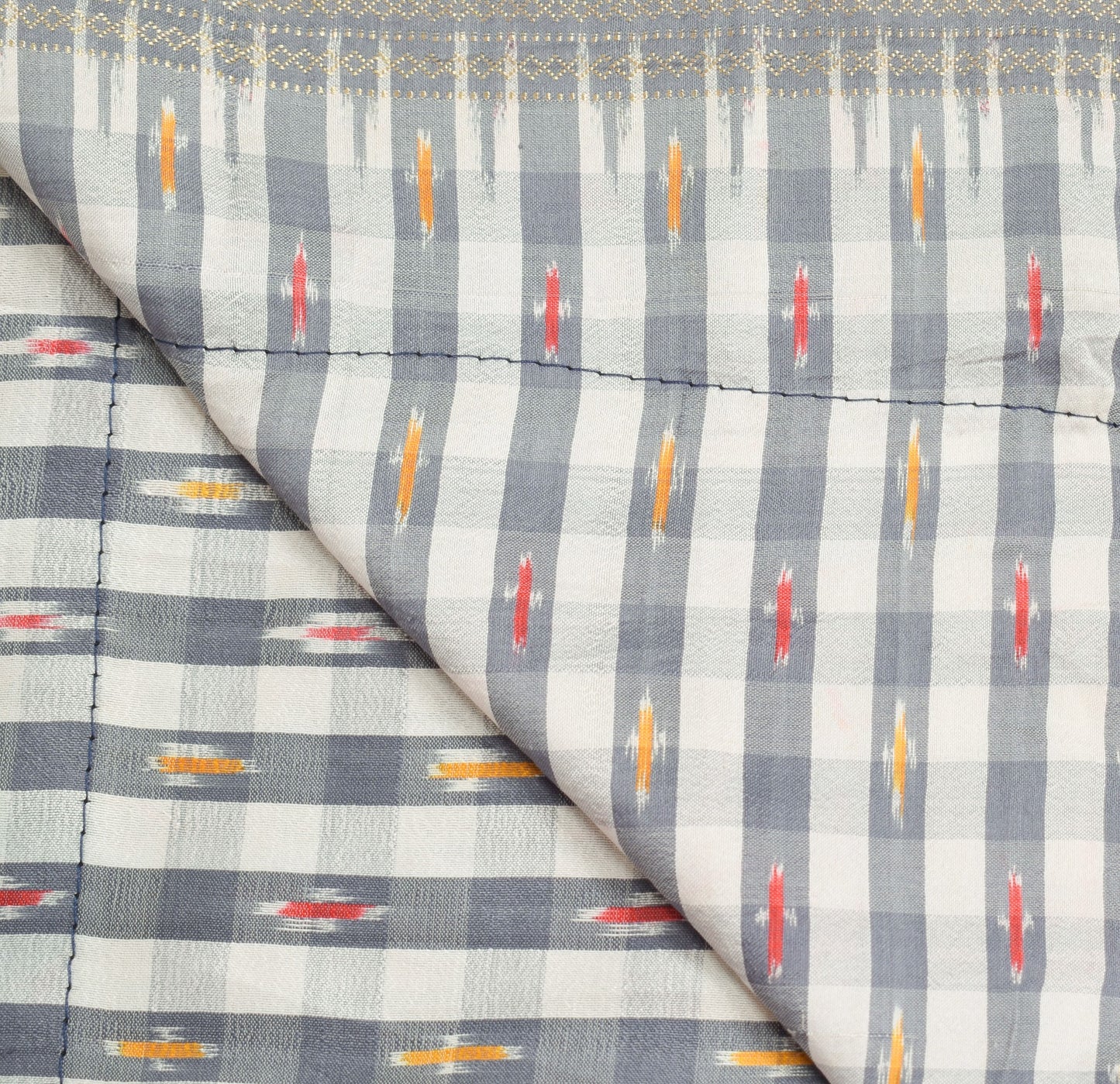 Sushila Vintage Pochampally Ikat Heavy Dupatta Handwoven Pure Silk Gray Stole