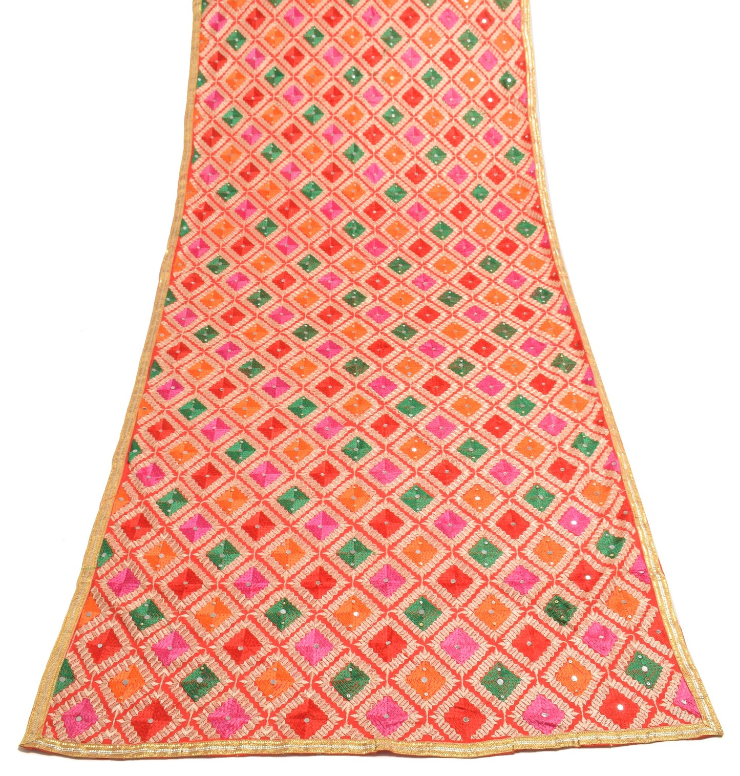 Sushila Vintage Red Phulkari Dupatta Art Silk Embroidered Traditional Long Stole