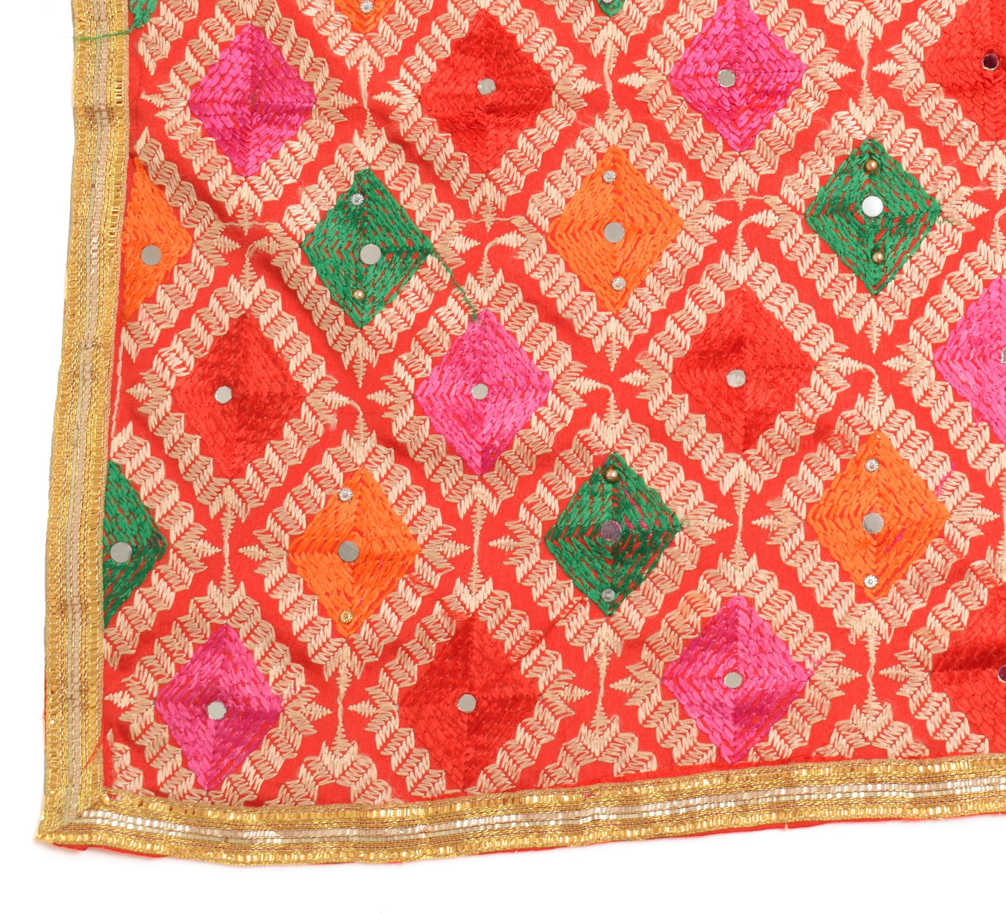 Sushila Vintage Red Phulkari Dupatta Art Silk Embroidered Traditional Long Stole