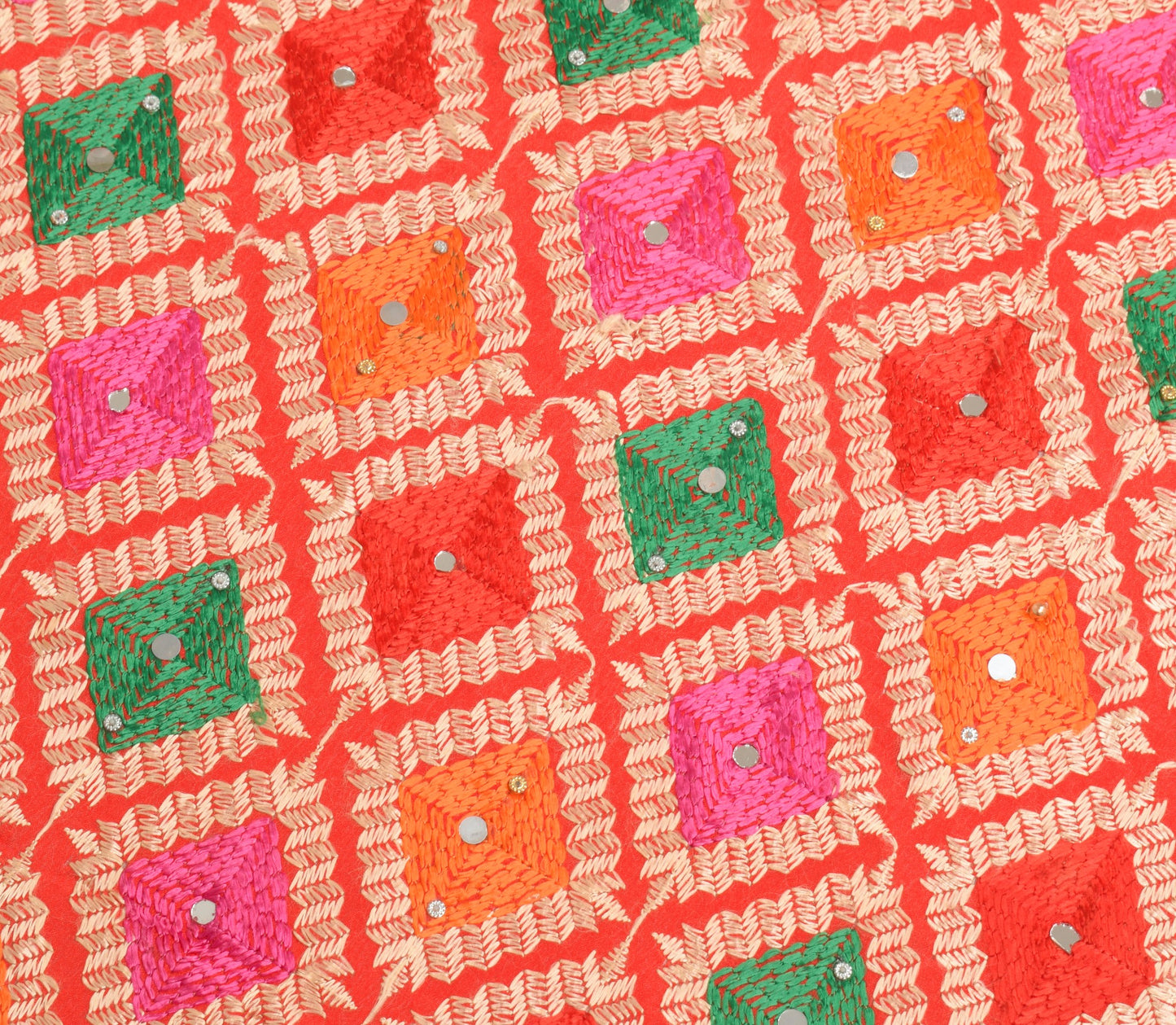 Sushila Vintage Red Phulkari Dupatta Art Silk Embroidered Traditional Long Stole