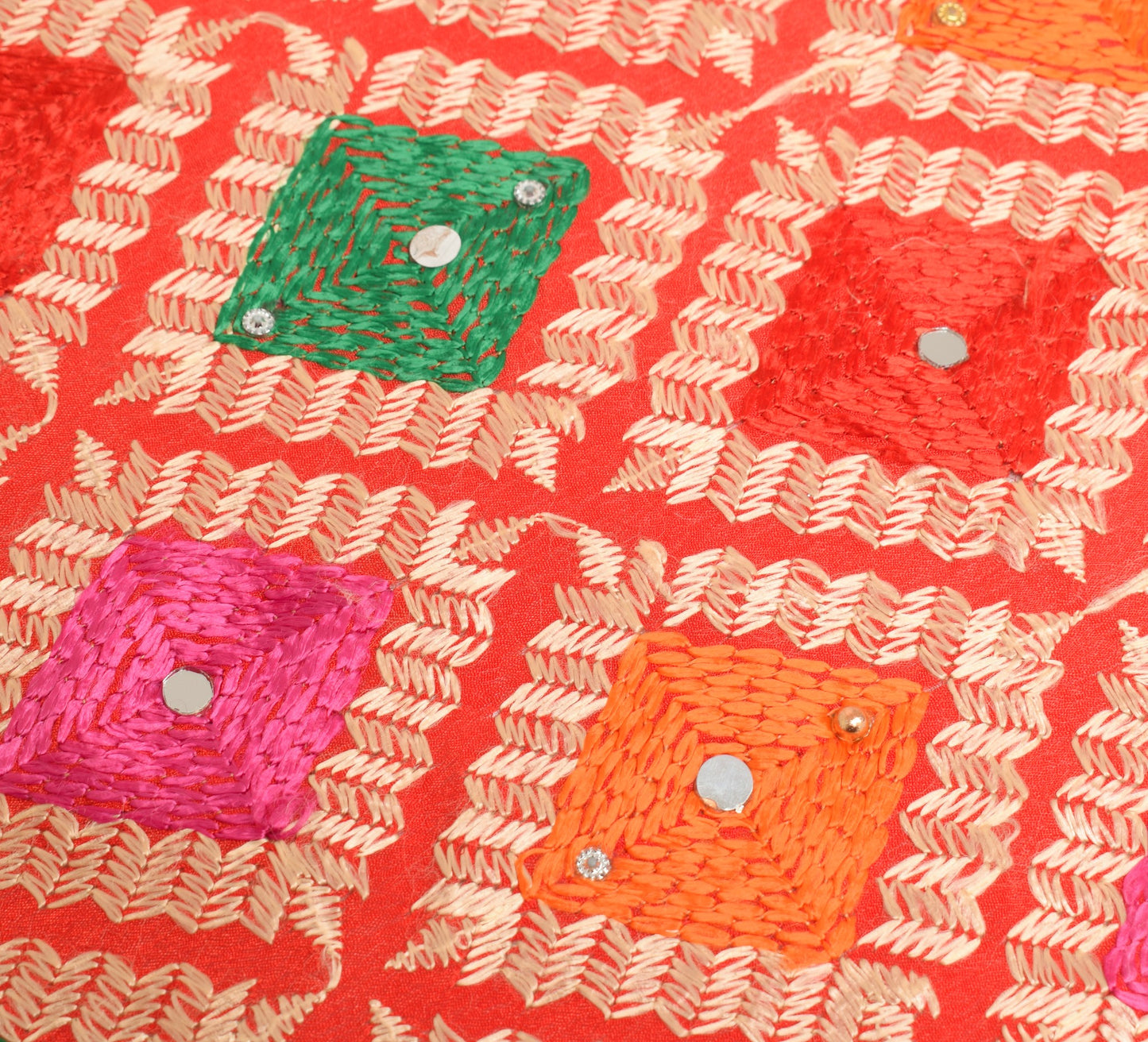 Sushila Vintage Red Phulkari Dupatta Art Silk Embroidered Traditional Long Stole
