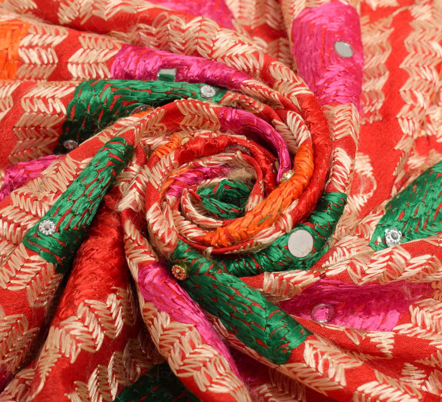 Sushila Vintage Red Phulkari Dupatta Art Silk Embroidered Traditional Long Stole