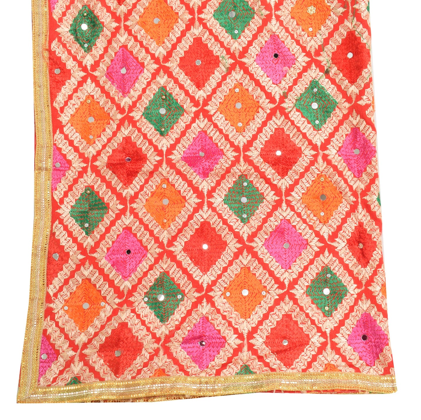 Sushila Vintage Red Phulkari Dupatta Art Silk Embroidered Traditional Long Stole