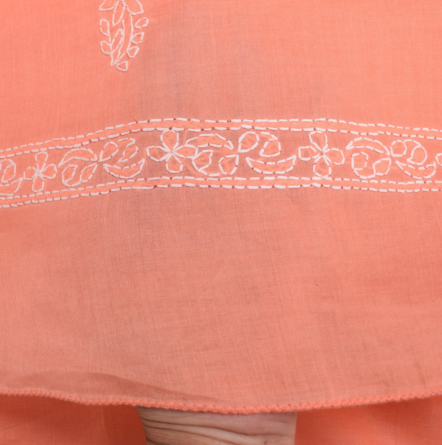 Sushila Vintage Dark Peach Dupatta Art Cotton Lucknowi Chikankari Long Stole