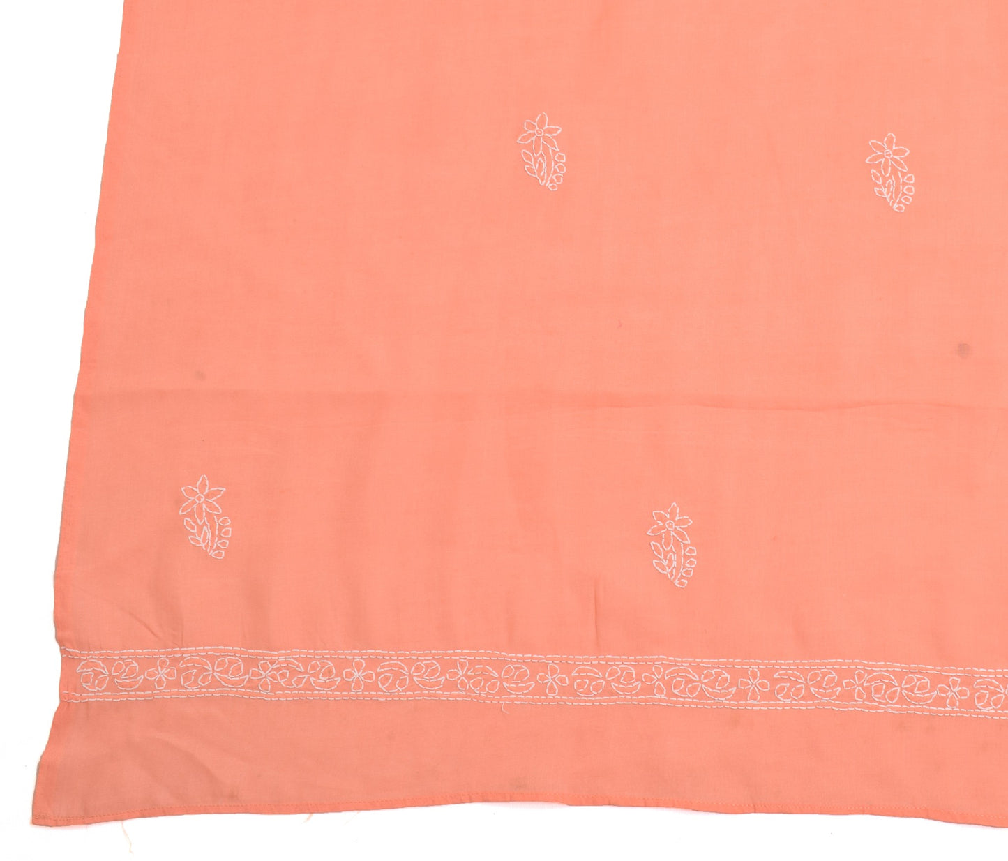 Sushila Vintage Dark Peach Dupatta Art Cotton Lucknowi Chikankari Long Stole