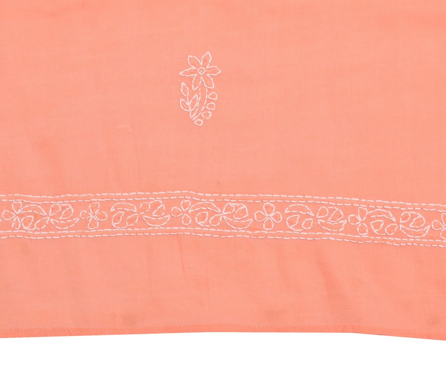 Sushila Vintage Dark Peach Dupatta Art Cotton Lucknowi Chikankari Long Stole