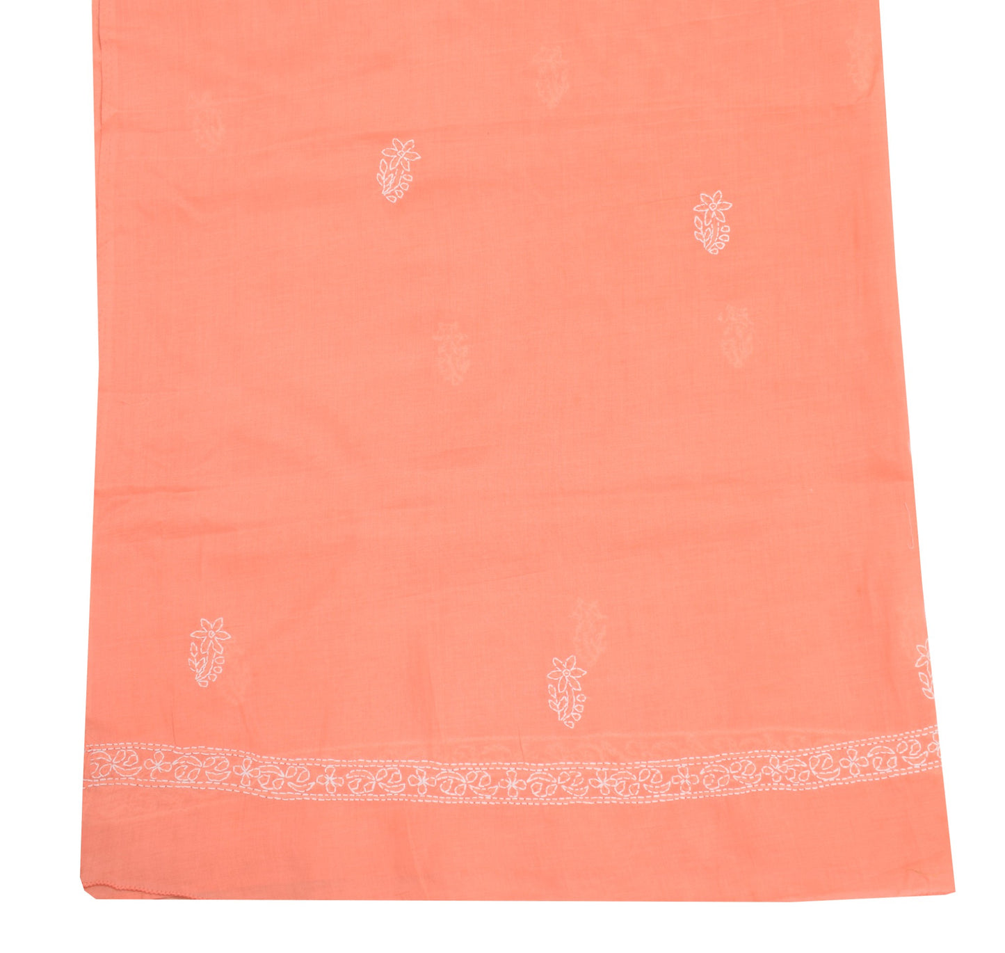 Sushila Vintage Dark Peach Dupatta Art Cotton Lucknowi Chikankari Long Stole