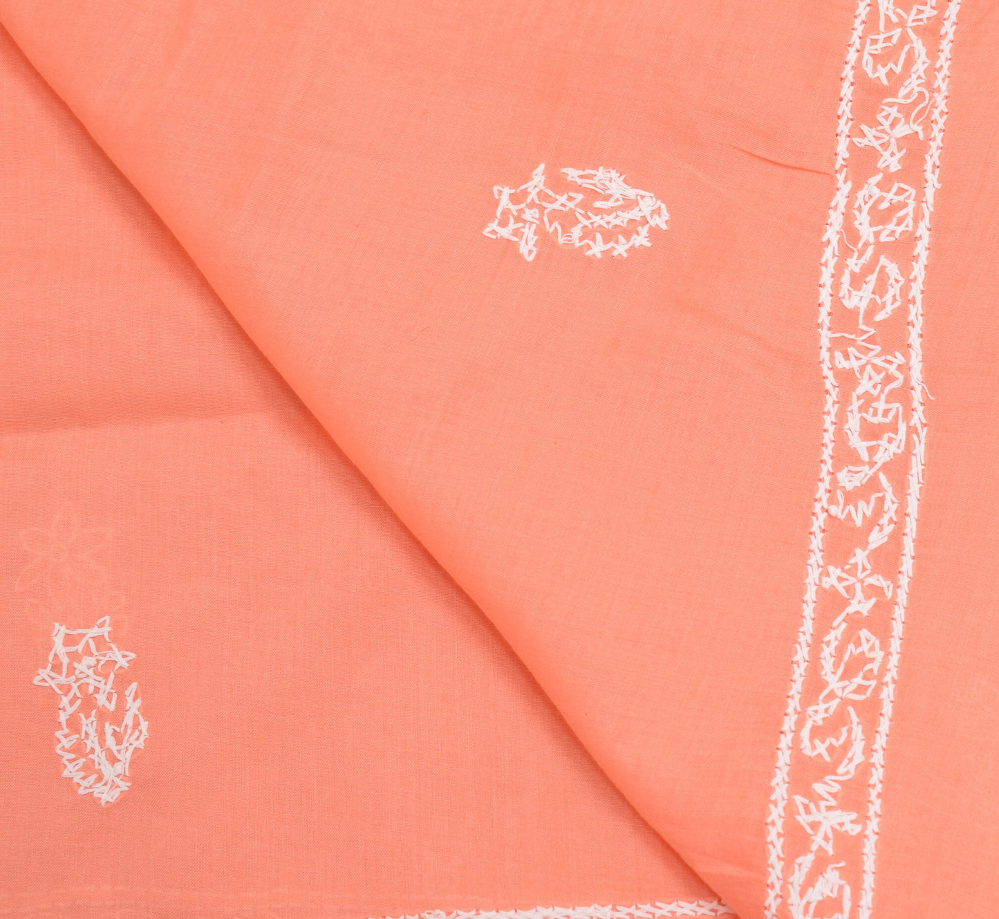 Sushila Vintage Dark Peach Dupatta Art Cotton Lucknowi Chikankari Long Stole