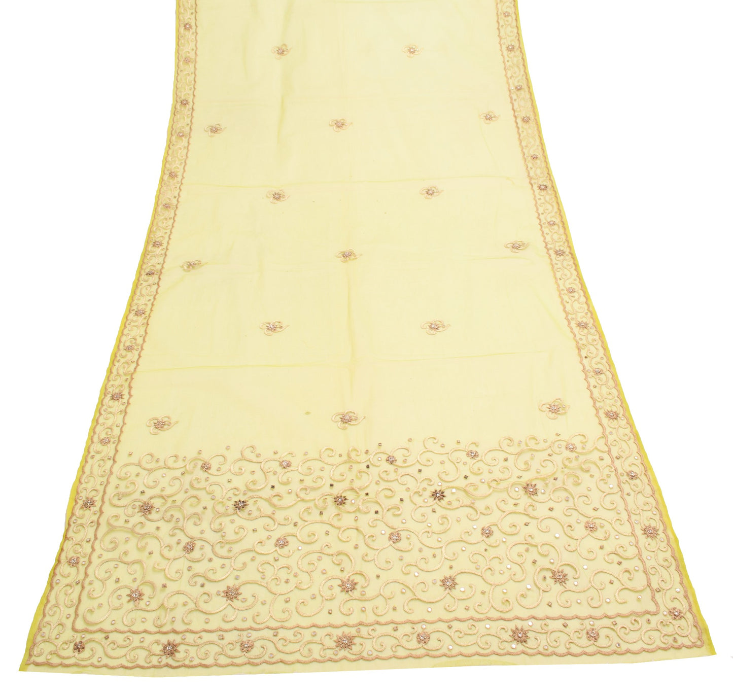 Sushila Vintage Green Hand Embroidered Net Mesh Mirror Work Wedding Long Stole