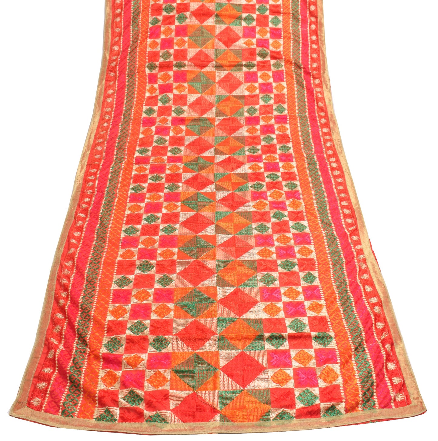 Sushila Vintage Bagh Phulkari Dupatta Art Silk Red Embroidered Indian Long Stole