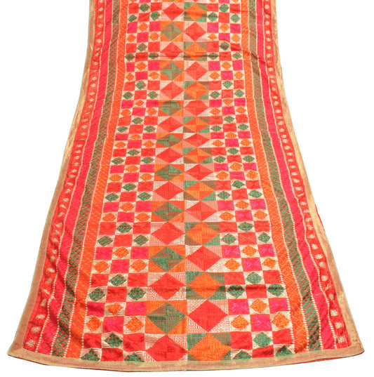 Sushila Vintage Bagh Phulkari Dupatta Art Silk Red Embroidered Indian Long Stole
