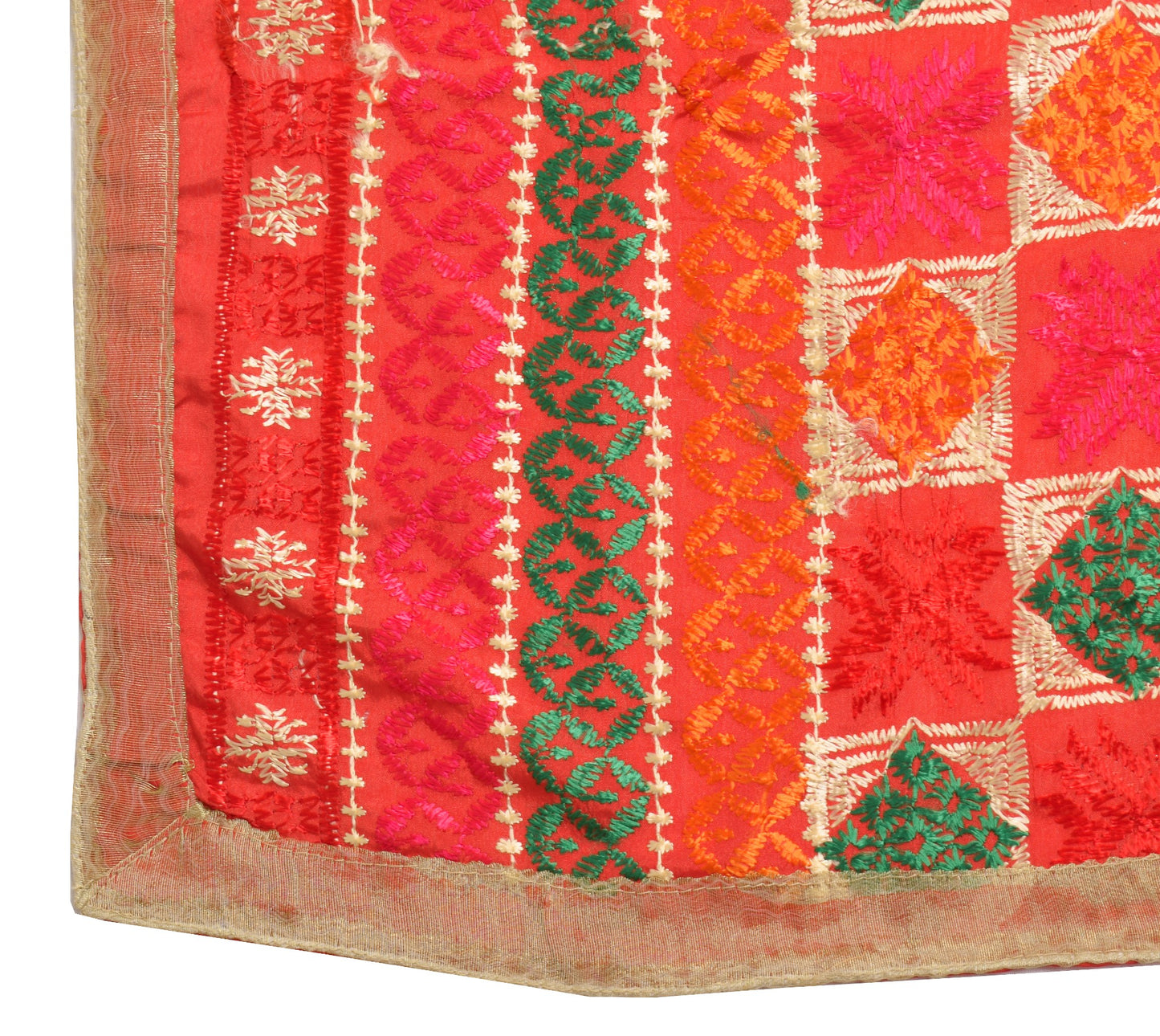 Sushila Vintage Bagh Phulkari Dupatta Art Silk Red Embroidered Indian Long Stole