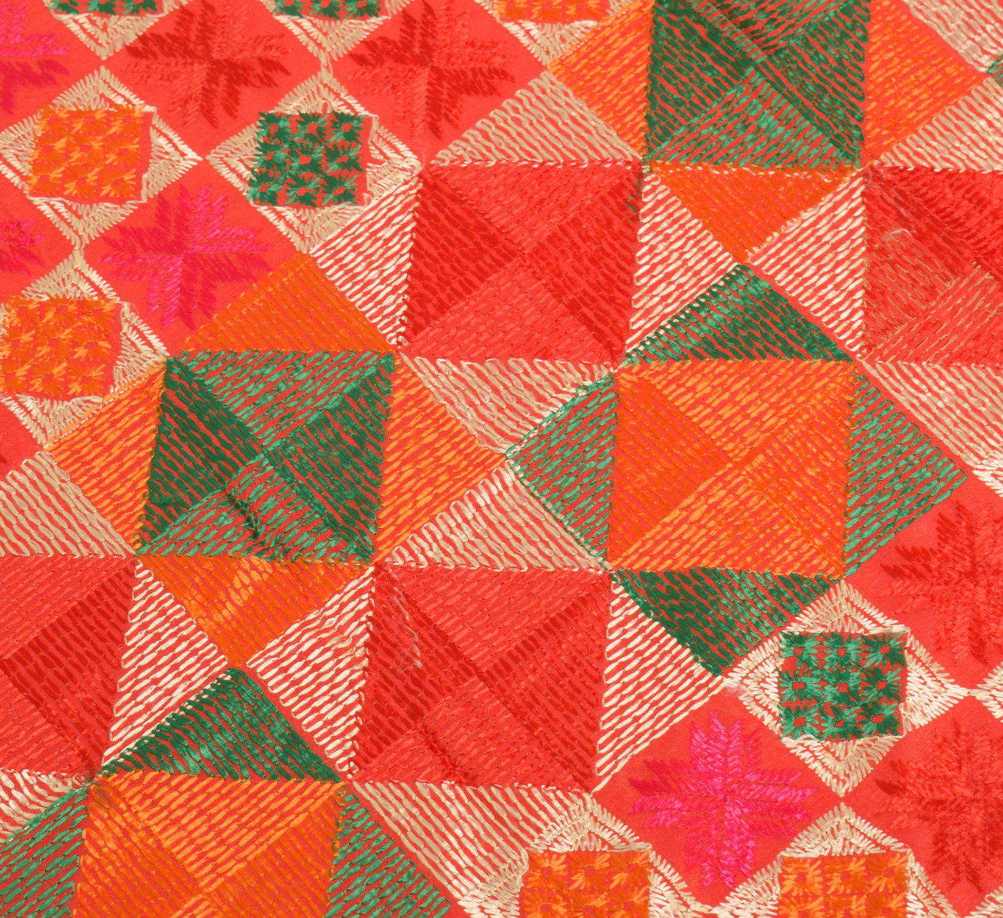 Sushila Vintage Bagh Phulkari Dupatta Art Silk Red Embroidered Indian Long Stole