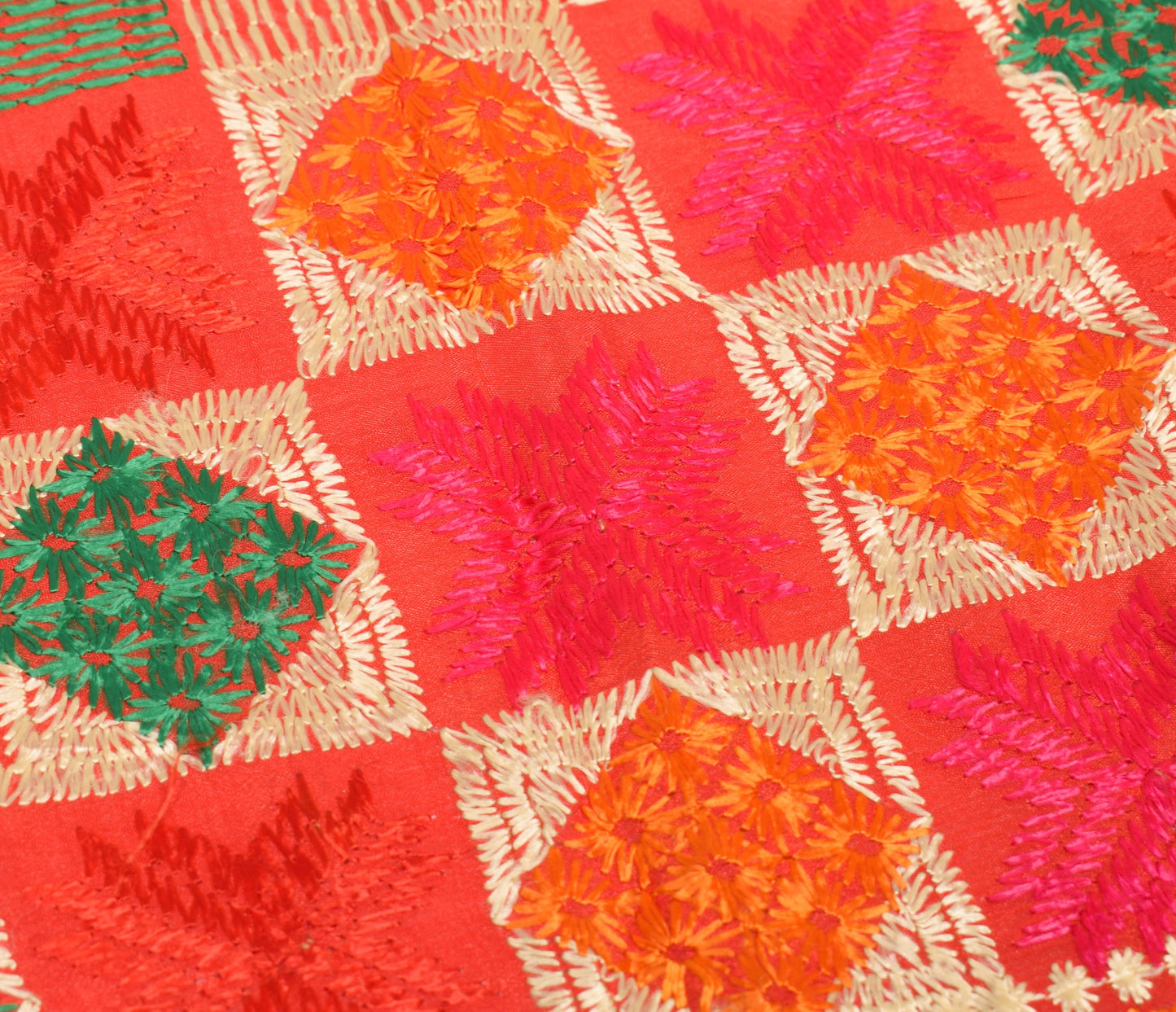 Sushila Vintage Bagh Phulkari Dupatta Art Silk Red Embroidered Indian Long Stole
