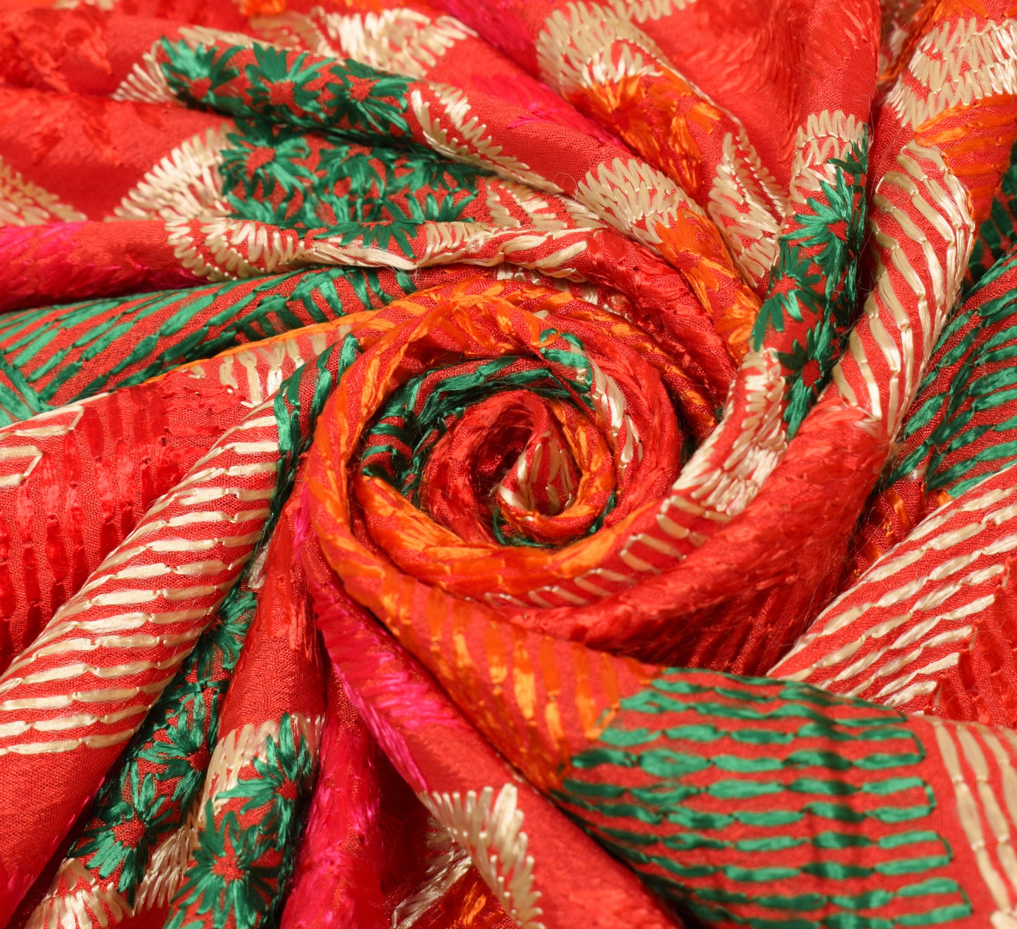 Sushila Vintage Bagh Phulkari Dupatta Art Silk Red Embroidered Indian Long Stole