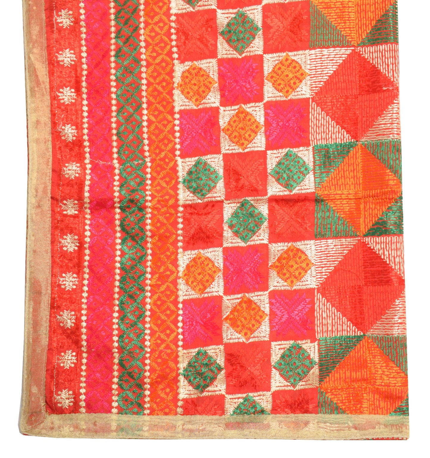 Sushila Vintage Bagh Phulkari Dupatta Art Silk Red Embroidered Indian Long Stole