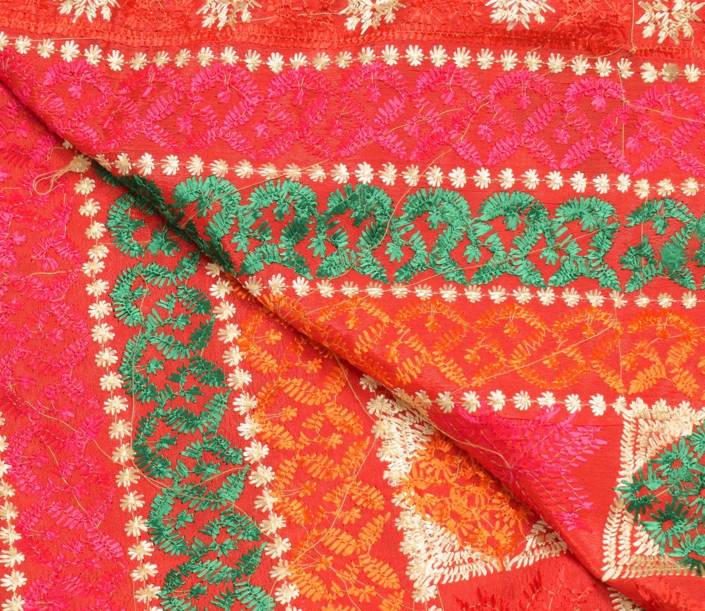 Sushila Vintage Bagh Phulkari Dupatta Art Silk Red Embroidered Indian Long Stole