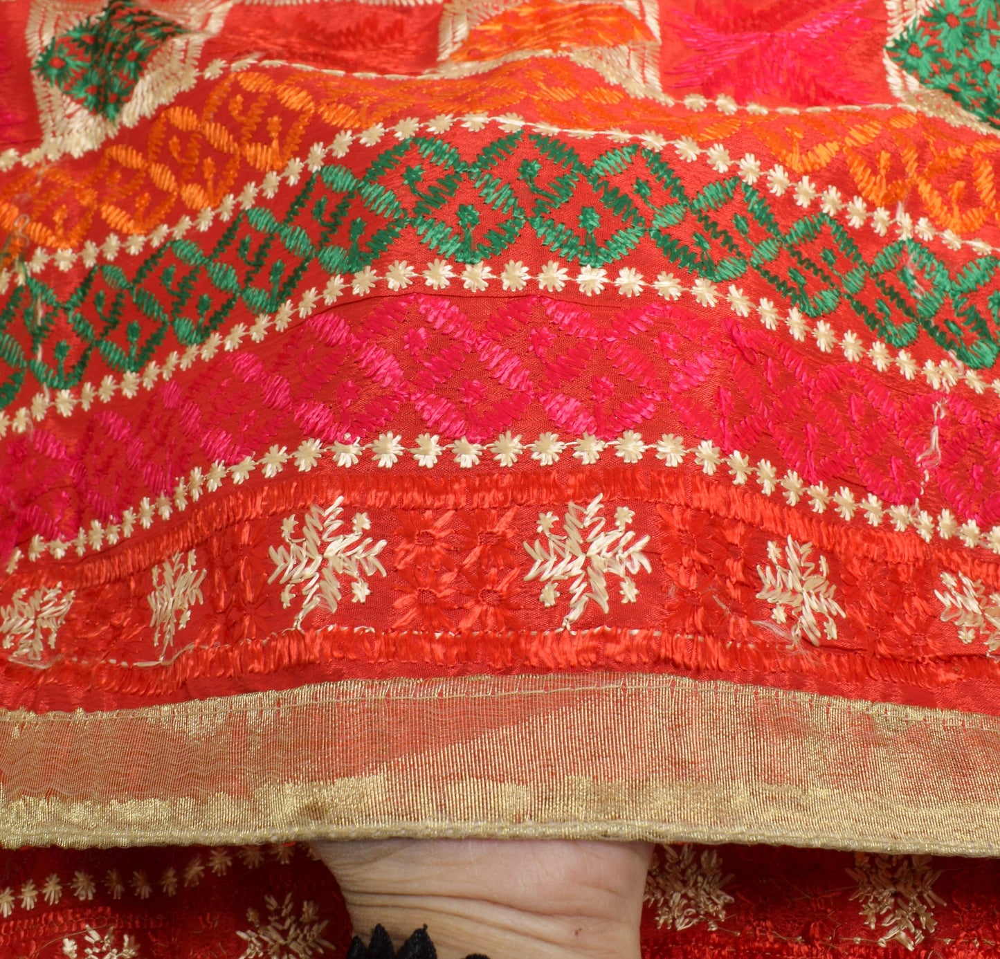 Sushila Vintage Bagh Phulkari Dupatta Art Silk Red Embroidered Indian Long Stole