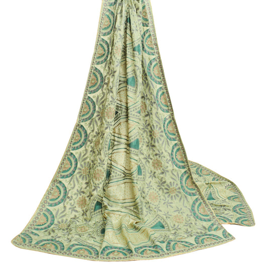 Sushila Vintage Pastel Mint Green Dupatta Art Silk Embroidered Floral Long Stole