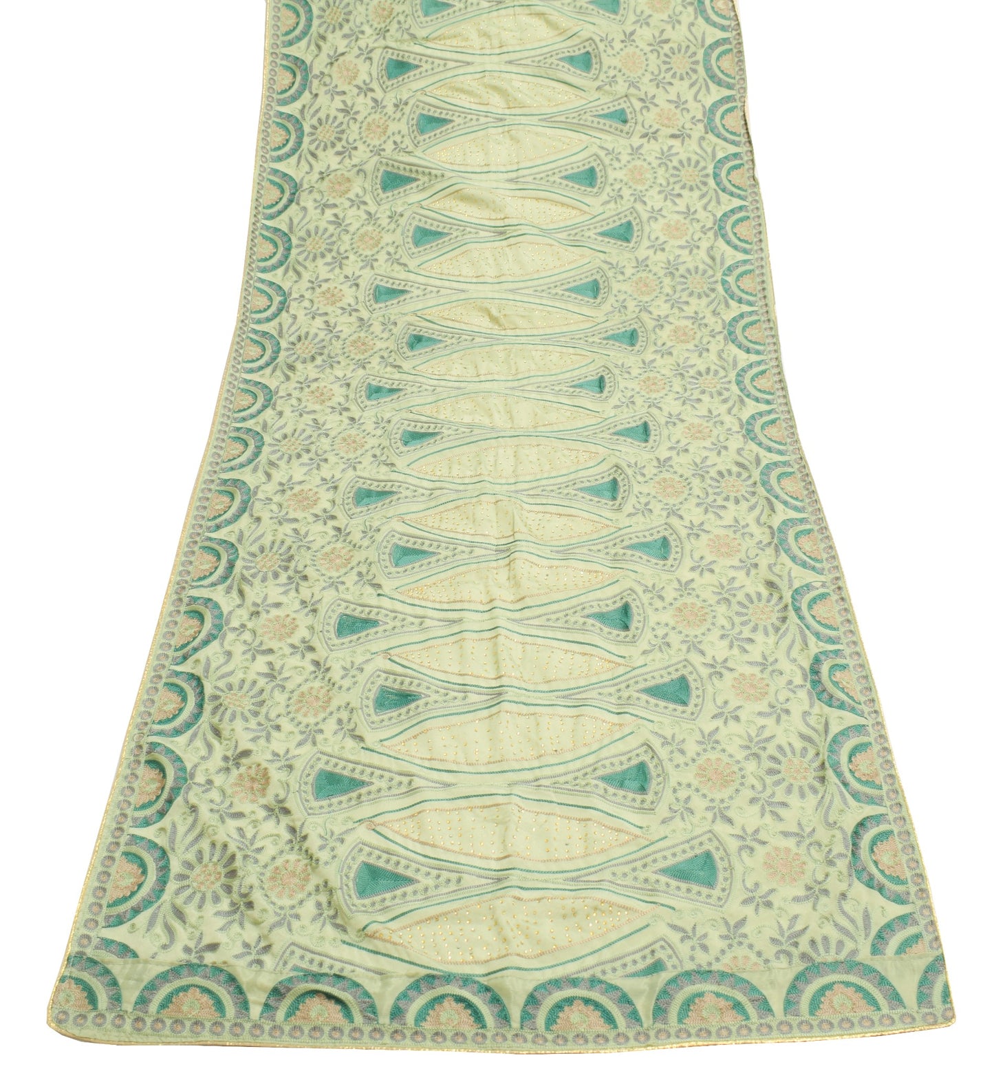 Sushila Vintage Pastel Mint Green Dupatta Art Silk Embroidered Floral Long Stole