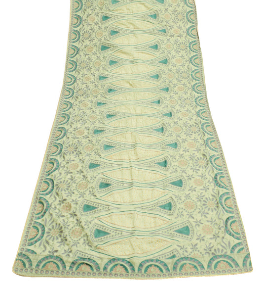 Sushila Vintage Pastel Mint Green Dupatta Art Silk Embroidered Floral Long Stole