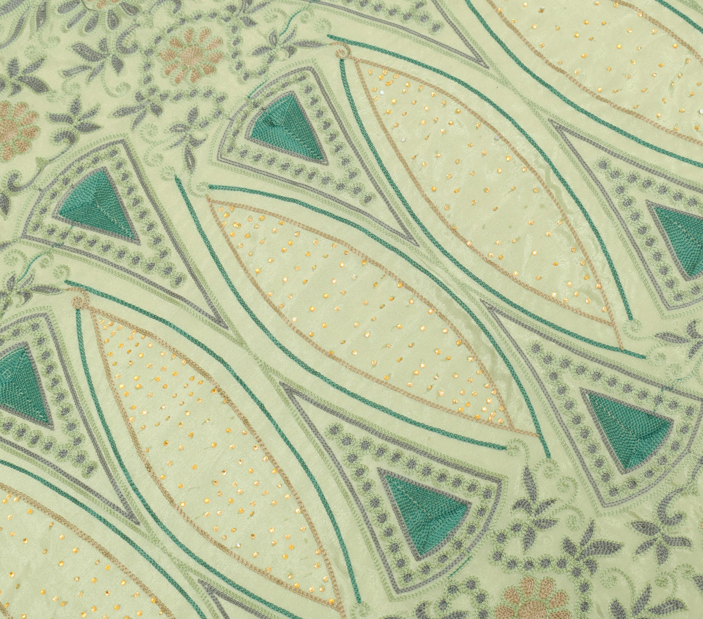 Sushila Vintage Pastel Mint Green Dupatta Art Silk Embroidered Floral Long Stole