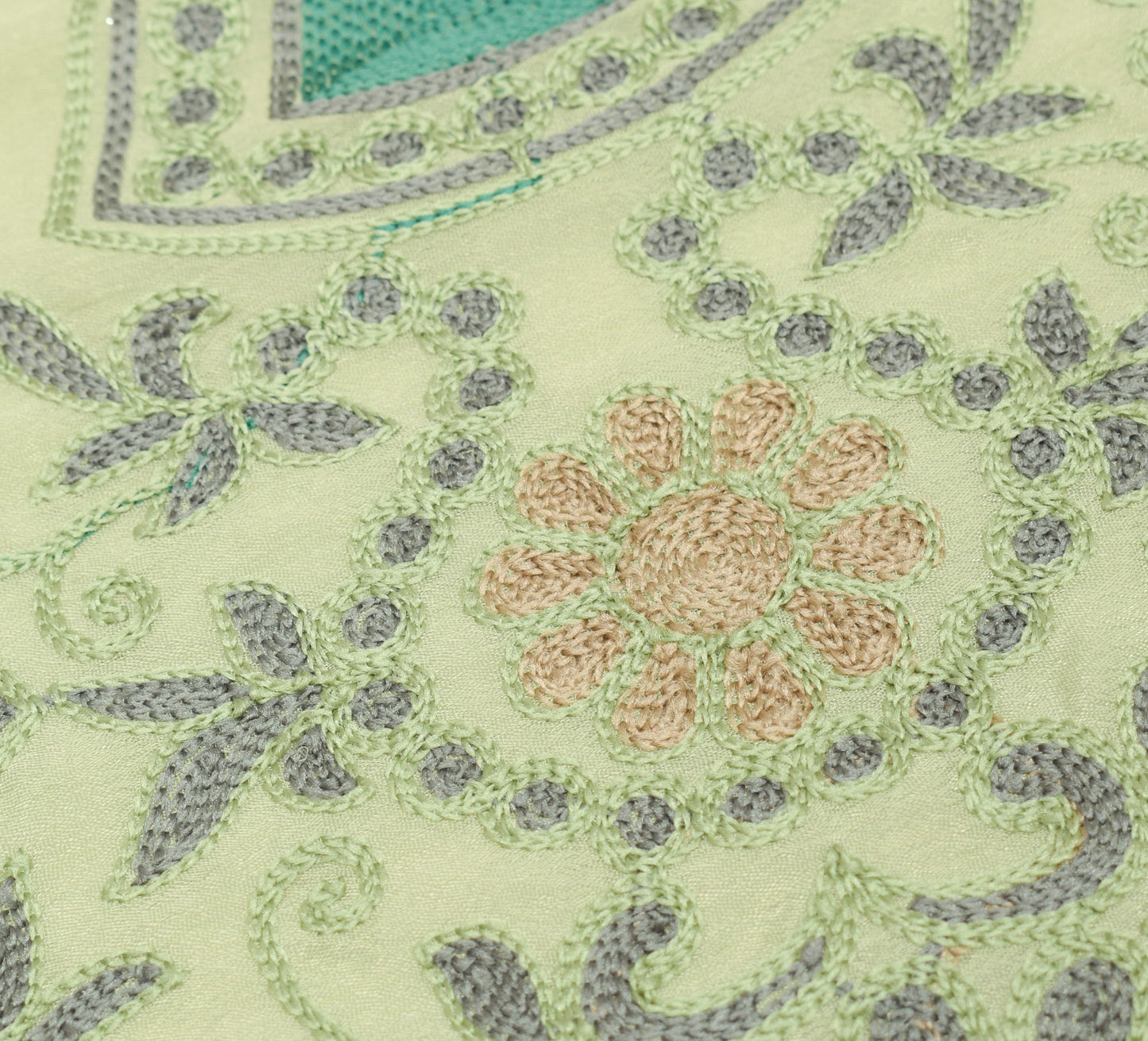 Sushila Vintage Pastel Mint Green Dupatta Art Silk Embroidered Floral Long Stole