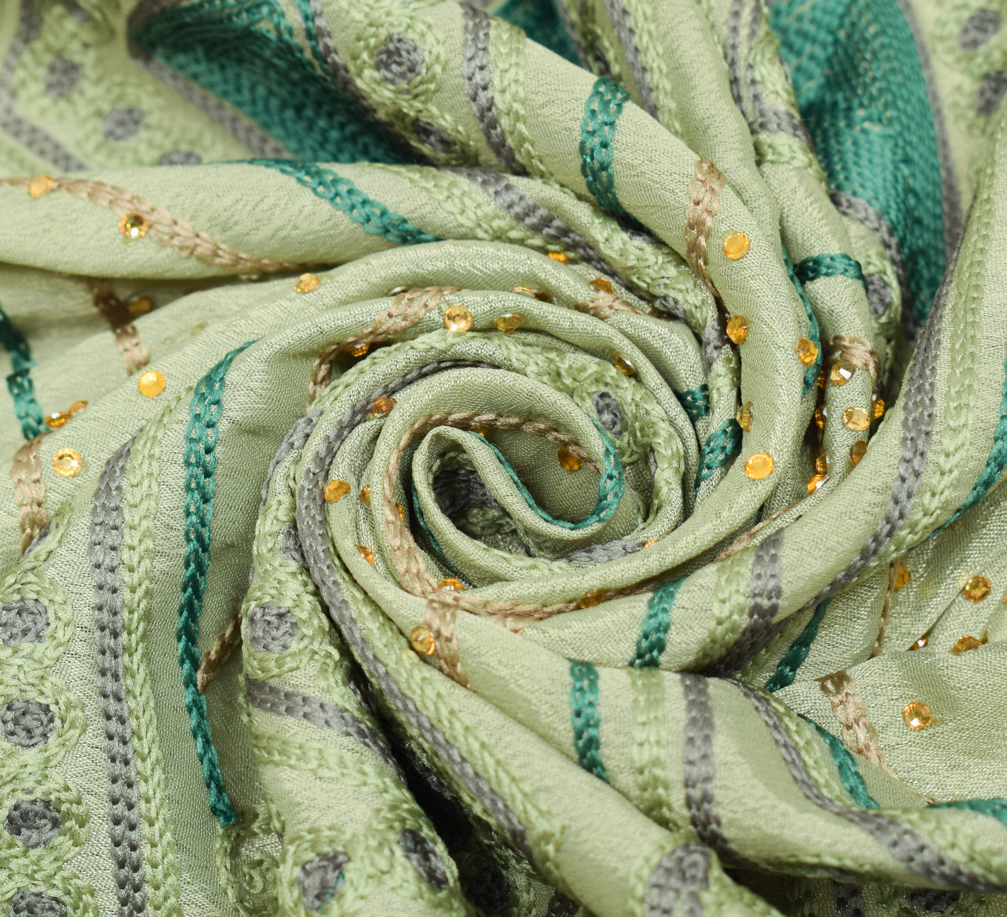 Sushila Vintage Pastel Mint Green Dupatta Art Silk Embroidered Floral Long Stole
