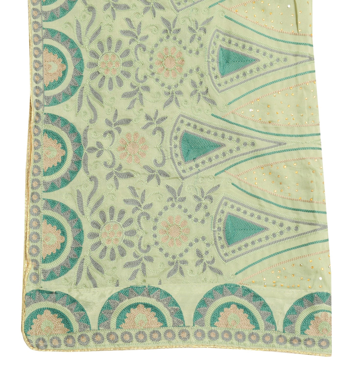 Sushila Vintage Pastel Mint Green Dupatta Art Silk Embroidered Floral Long Stole