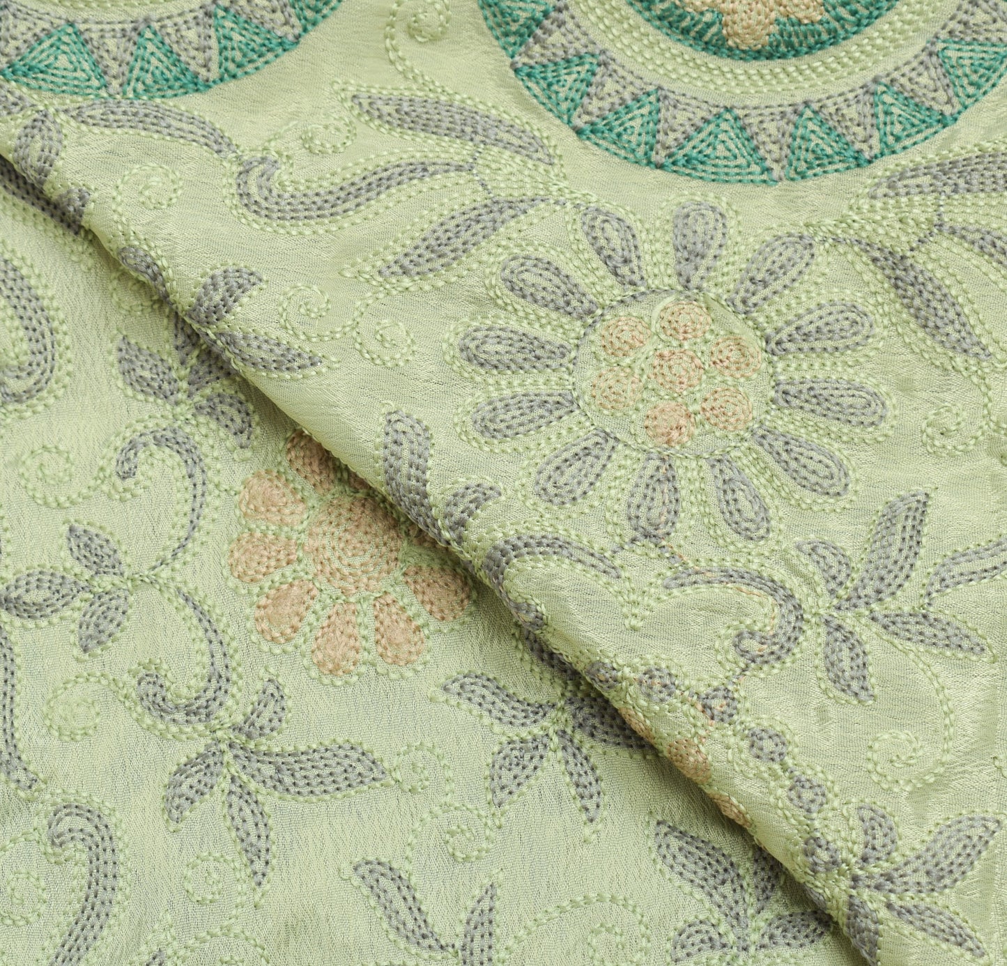Sushila Vintage Pastel Mint Green Dupatta Art Silk Embroidered Floral Long Stole