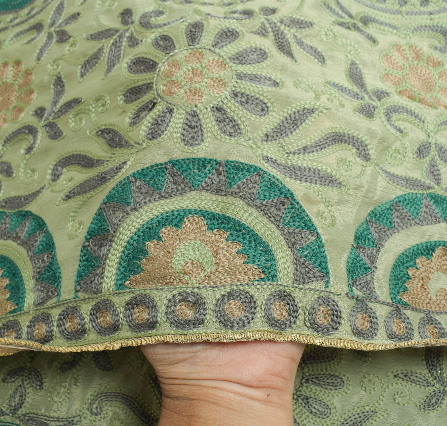 Sushila Vintage Pastel Mint Green Dupatta Art Silk Embroidered Floral Long Stole