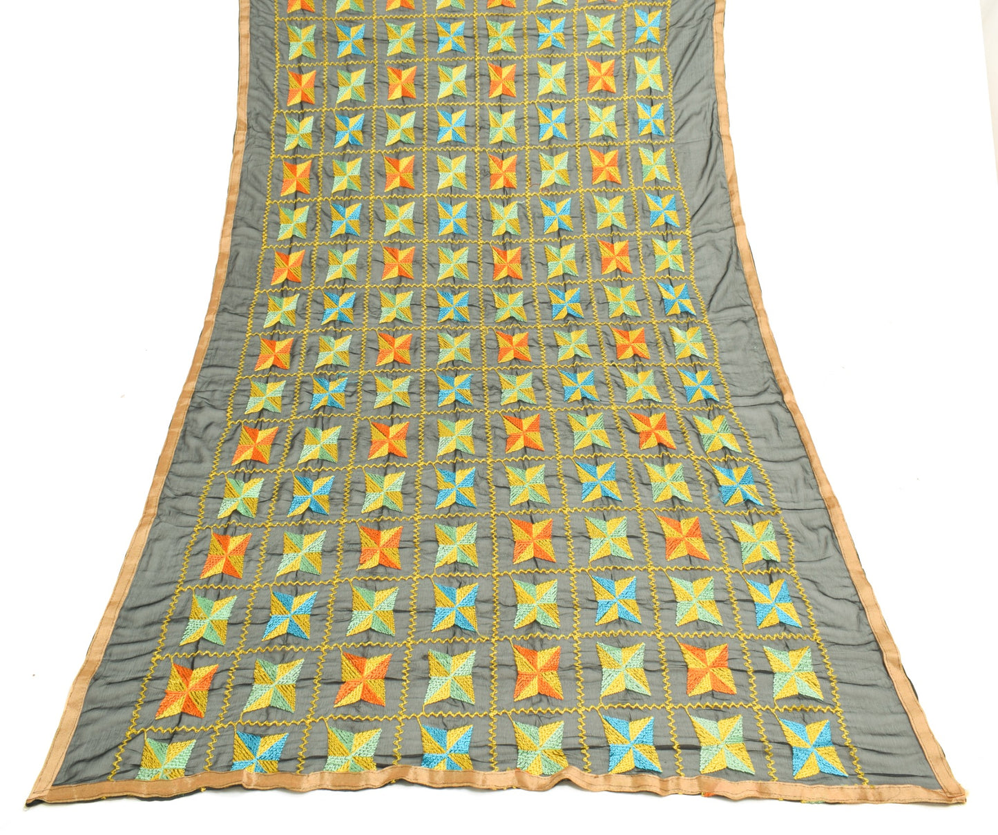 Sushila Vintage Black Dupatta Art Chiffon Bagh Phulkari Embroidered Long Stole