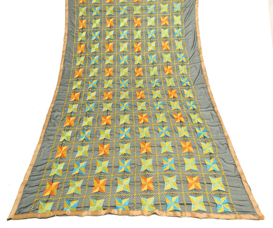 Sushila Vintage Black Dupatta Art Chiffon Bagh Phulkari Embroidered Long Stole