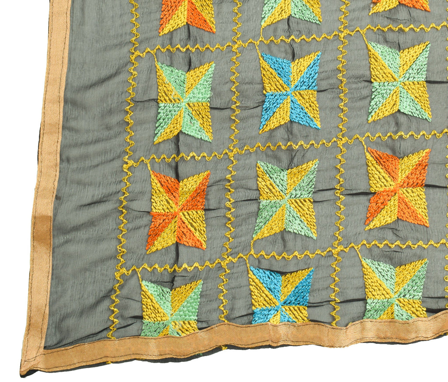 Sushila Vintage Black Dupatta Art Chiffon Bagh Phulkari Embroidered Long Stole