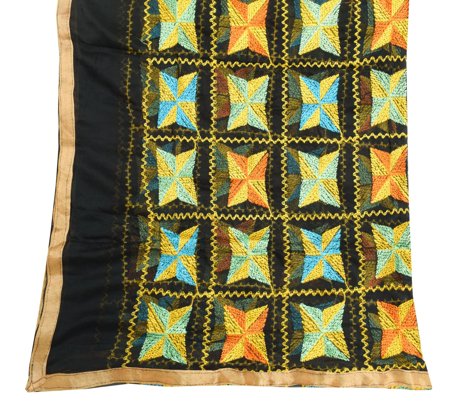 Sushila Vintage Black Dupatta Art Chiffon Bagh Phulkari Embroidered Long Stole