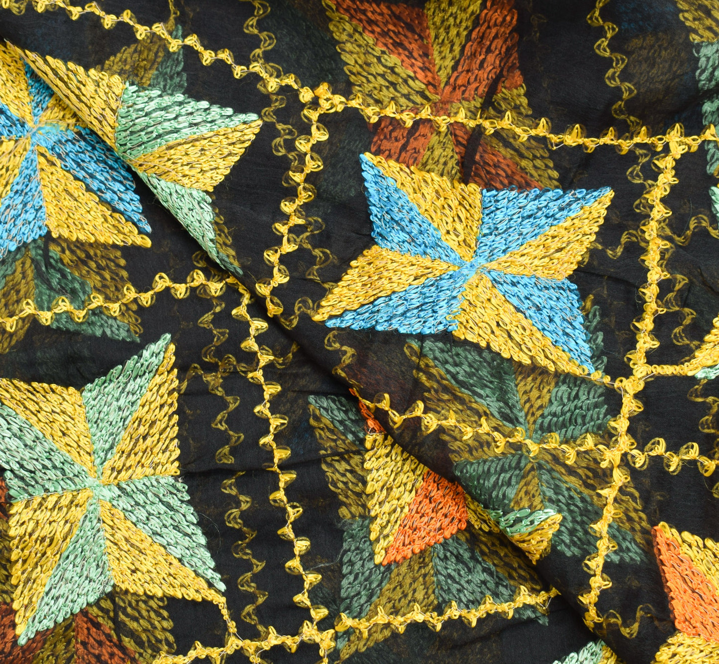 Sushila Vintage Black Dupatta Art Chiffon Bagh Phulkari Embroidered Long Stole