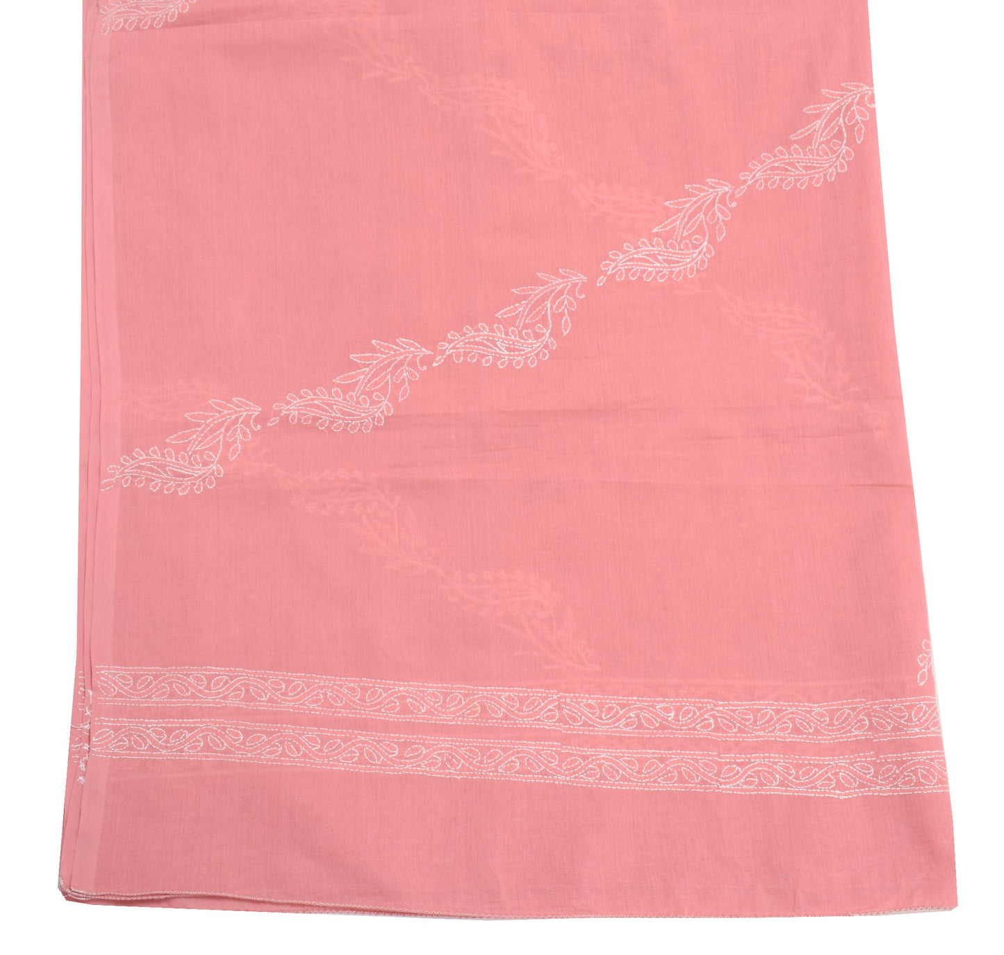 Sushila Vintage Dusty Rose Dupatta Embroidered Chikankari Pure Cotton Long Stole